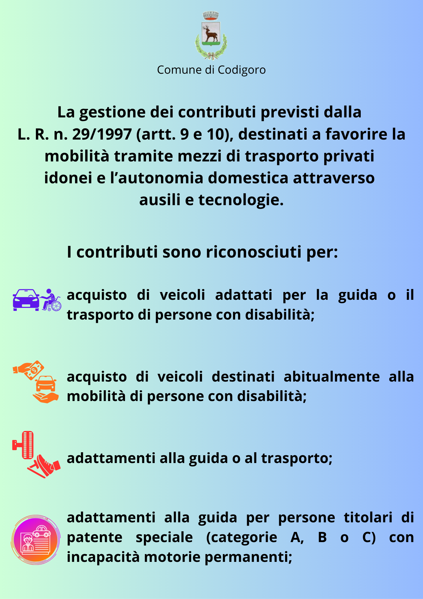 Contributi per l'acquisto e adattamento di auto, ausili e tecnologie