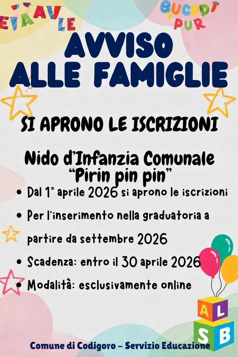 ISCRIZIONI GRADUATORIA DI ACCESSO AL NIDO D’INFANZIA COMUNALE “PIRIN PIN PIN”